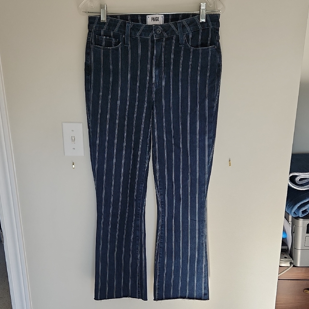 Paige Colette crop flair pinstripe jeans, size 29